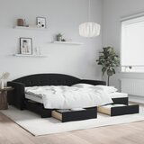 vidaXL Izvlečna dnevna postelja s predali črna 100x200 cm žamet | Shoptok.si