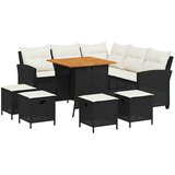 vidaXL Vrtni set od 6 dijelova s jastucima L-oblikovani crni poliratan - Crna Krem bijela l-shaped sofa + 4x footstool + table 1 | shoptok.hr