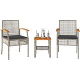  3-dijelni bistro set s jastucima poliratan i drvo bagrema sivi | shoptok.hr