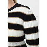 Trendyol Curve Black-Ecru Striped Crew Neck Knitwear Sweater | Shoptok.si