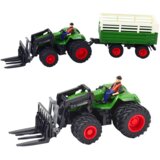 Traktor na daljinsko upravljanje s duplim kotačima, prikolicom i viljuškarom - zeleni | Shoptok.si