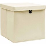  Kutije za pohranu s poklopcima 10 kom krem 32x32x32 cm tkanina | Eponuda.ba