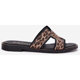 Zazoo Leather Flat Slippers With Leopard Print | Shoptok.si