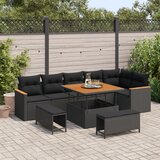 vidaXL 9-delni vrtni kavč set z blazinami Črna Poli ratan Akacija | Shoptok.si