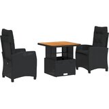  3-dijelni vrtni blagovaonski set s jastucima od poliratana crni Crna 80 cm table length | shoptok.hr