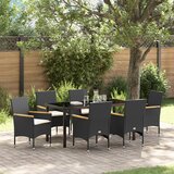 vidaXL Set za blagovanje u vrtu od 7 komada s jastučićima crni poli ratan, Vrtni stol crni 160x80x73 cm stakleni | shoptok.hr