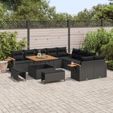 vidaXL 13-delni set vrtnih kavčev s blazinami Črn Poli ratan Akacija, 3-delni set vrtne jedilnice s blazinami Črn Poli ratan Akacija | Shoptok.si