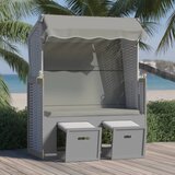 The Living Store Stol za na plažo s streho poli ratan in trden les siv - Ležalnik Za Na Plažo, (21482753) Cene