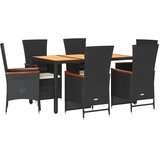  7-dijelni vrtni blagovaonski set s jastucima crni od poliratana Crna Dužina stola 150 cm | Shoptok.si