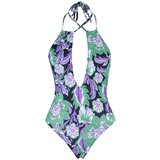 Trendyol black floral patterned deep v-neck swimsuit Cene
