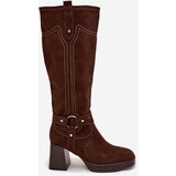 Boto Warm women's heeled boots with stitching chocolate Alessara | ePonuda.com