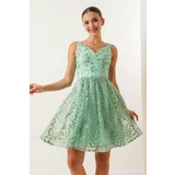 By Saygı V-Neck Lined Lace Dress Mint