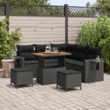  8-dijelni vrtni set za sjedenje s jastučićima crni poli ratan akacija | shoptok.hr