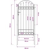  Vrata za ogradu ASSEN s lučnim vrhom čelik 102x200 cm crna | Eponuda.com