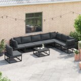 vidaXL Sjedeća garnitura za vrt 9 pcs Crna 70 x 70 x 32 cm Aluminij | shoptok.hr