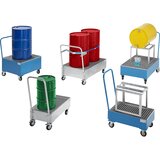 eurokraft basic Pomična prestrezna kadica iz jeklene pločevine, DxŠ 1200 x 800 mm, 2 x 200-l stoječi sod, modre barve RAL 5012 | Shoptok.si
