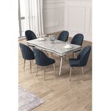 Hanah home trpezarijski set Pem, sto i 6 stolica, ploča u dekoru belog mermera, hromirane noge, antracit tkanina Babyface | Eponuda.com