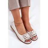 Zazoo Leather Ballerinas With Open Toes And Flower 1870 Distressed Gold | Shoptok.si