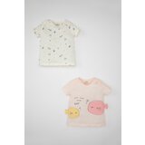 Defacto Baby Girl Newborn Sea Printed Combed Cotton 2-Piece Short Sleeve T-Shirt cene