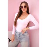 Kesi Włoski Women's bodysuit blouse with long sleeves and a deep neckline candy pink | shoptok.hr