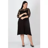 Şans Women's Plus Size Black Lace Detailed Dress