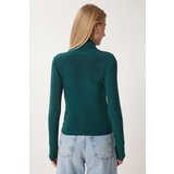  Women's Dark Green Ruffle Detailed Standing Collar Sandy Blouse | Shoptok.si