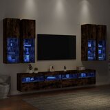 The Living Store Stenske TV omarice z LED lučkami 7 kosov dimljeni hrast - Komplet Stenskih TV Omaric, (21670906) Cene