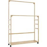 vidaXL Stojalo za oblačila s policami in kolesi 90x35x155 cm Bambus | Shoptok.si