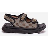 Boto Ladies Patterned Fabric Sandals With Golden Details Beige-Black Pefese | Shoptok.si