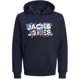 Jack & Jones Majica 'DUST' mornarska / dimno modra / oranžna / bela