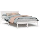vidaXL Posteljni okvir iz borovega lesa Beli Trden borov les 120 x 200 cm | Shoptok.si
