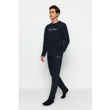 Trendyol Men's Navy Regular Fit Printed Knitted Pajamas Set