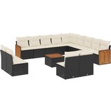 Maison Chic Seti vrtnega pohištva - Vrtna garnitura - Vrtni pohištvo set 14-delna z blazinami črn poli ratan, (21810464) | Shoptok.si