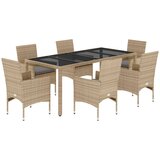  The Living Store Vrtna jedilna garnitura 7-delna z blazinami bež PE ratan steklo - Vrtna Jedilna Garnitura, (21451426) | Shoptok.si