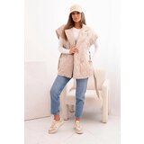 Kesi Włoski Women's quilted vest with a belt and a wide collar beige | shoptok.hr