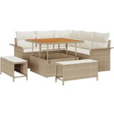 vidaXL 8-dijelni vrtni sofaset s jastučićima Bež Poly Rattan Acacia | shoptok.hr