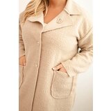 Kesi Włoski Plus Size women's coat with wool and pockets in beige | Shoptok.si