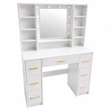  Veliki toaletni stolić s LED svjetlom, policama, 7 ladica, bijeli, 140x100x40 cm | shoptok.hr