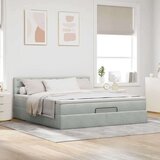  Otomanska postelja z vzmetnico svetlo siva 180x200cm žamet | Shoptok.si