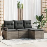 vidaXL 4-delni vrtni kavč s blazinami sivi poly ratan | Shoptok.si