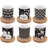Easy Life Set 6 kozarcev za črno kavo z lesenim podstavkom Atmosphere Artdeco Flower / 6 kos / porcelan, (20456198) Cene