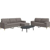 vidaXL 3-dijelni set sofa s tabureom i jastucima smeđesivi tkanina | shoptok.hr