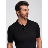 Ombre Men's SLIM FIT viscose vertical striped polo shirt - black | Shoptok.si