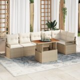 vidaXL 7 delni vrtni sofa set z blazinami bež poli ratan | Shoptok.si