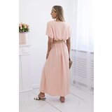Kesi Włoski Long dress with a decorative belt apricot | Shoptok.si