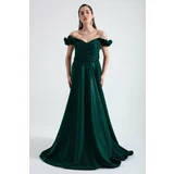 Lafaba Women's Emerald Green Silvery Silvery Long Evening Dress With Frilly Sleeves