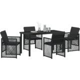 vidaXL 5-dijelni vrtni blagovaonski set s jastučićima crni poliratan, vrtni stol crni 140x80x73 cm staklo otpornog na udarce | shoptok.hr