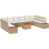 vidaXL Set 11 Vrtnih Kavčev z Blazinami Bež Poli Ratan Akacija | Shoptok.si