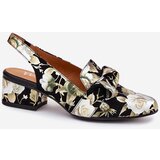 Maciejka Leather Pumps With Flowers And Bow Black | shoptok.hr