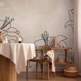  Foto tapeta - Sketch of nature - minimalist lineart with lily flowers on a beige background 100x70 | shoptok.hr